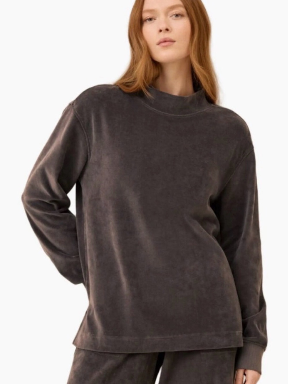 Organic 100% Cotton Pure Velour Mock Tunic Charcoal Gray